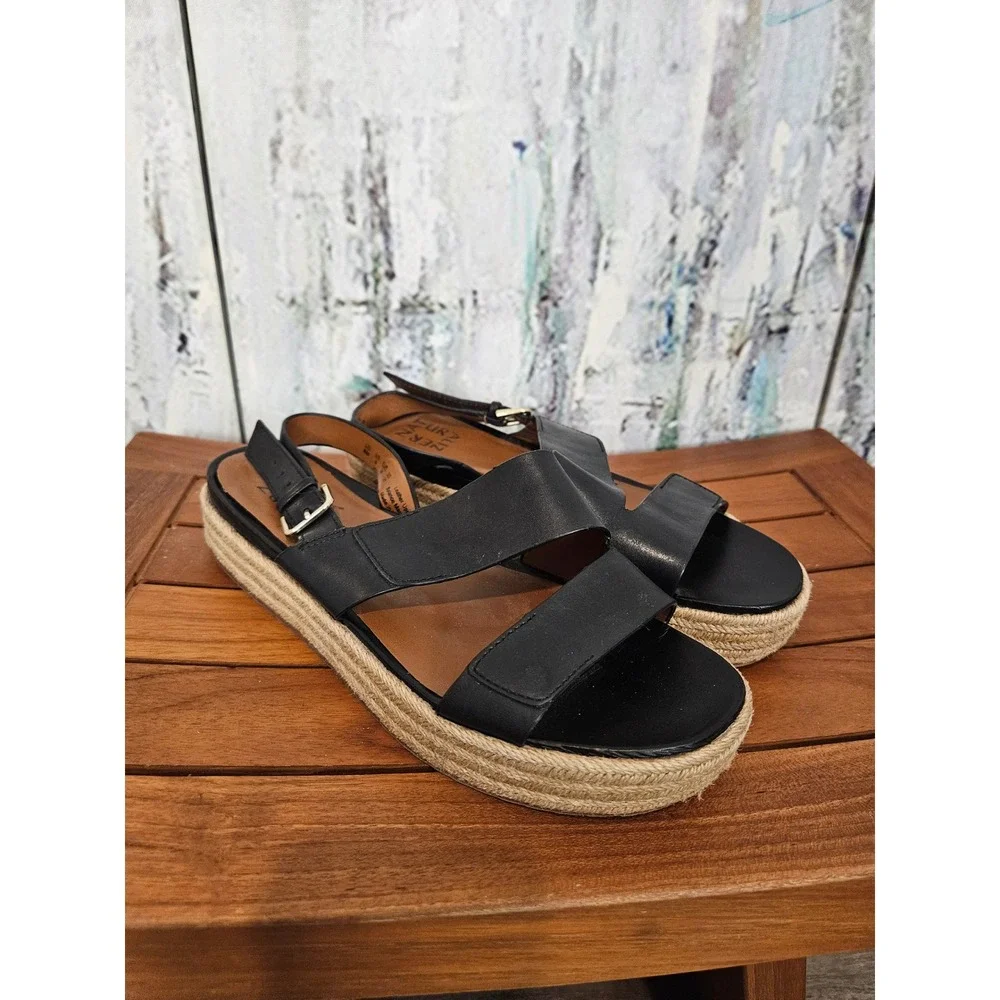 Naturalizer Jasmin Black Leather Espadrille Platform Sandals Womens Size 8M